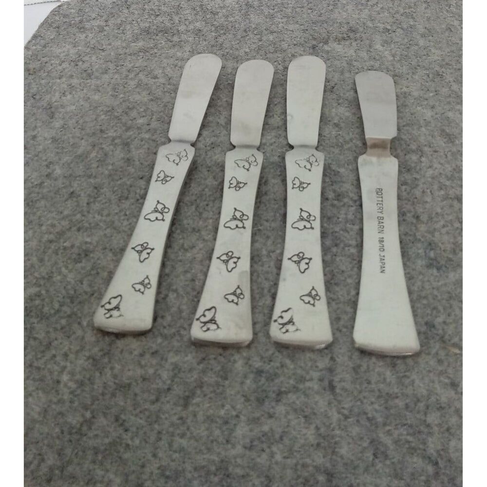Vintage Butterfly Pattern Ceramic Butter Spreader Set of 4 White Spreader Knives